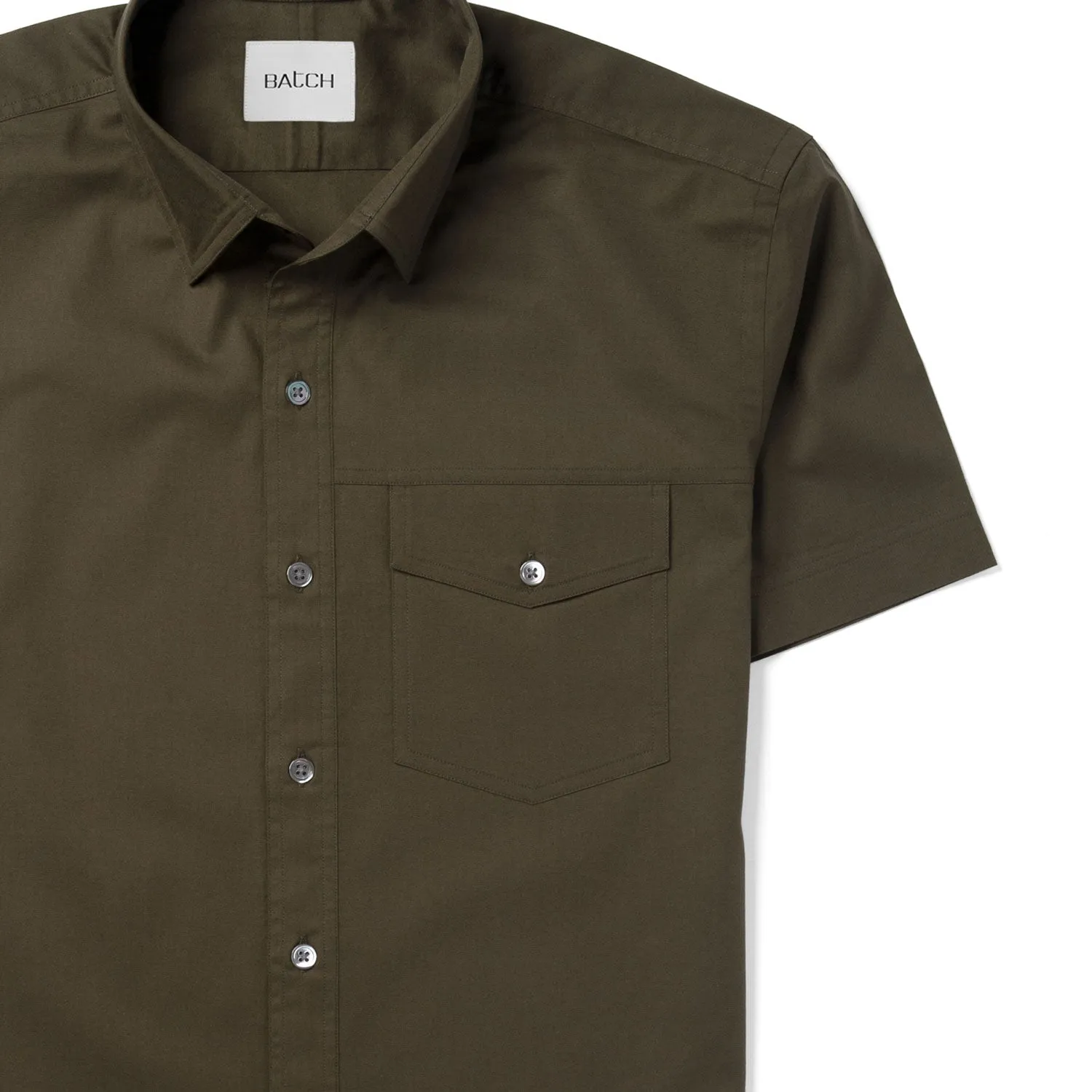 Author Short Sleeve Casual Shirt – Fatigue Green Cotton Twill