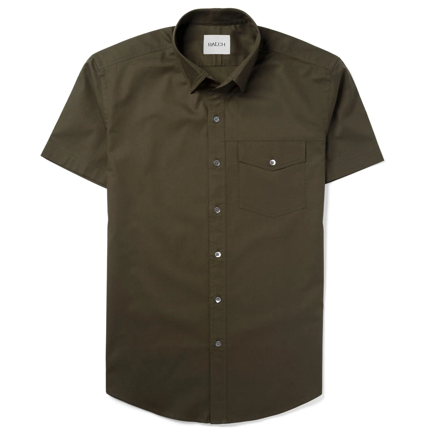 Author Short Sleeve Casual Shirt – Fatigue Green Cotton Twill
